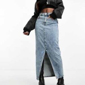 ASOS Hourglass Women's Light Blue Denim Midi Skirt with Split Hem Size 14